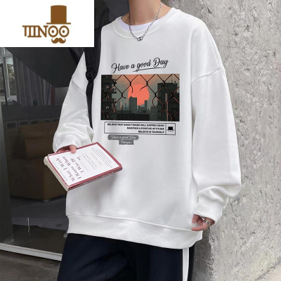 YANXU无帽卫衣男ins潮牌宽松外套港风套头打底衫圆领内搭上衣服t