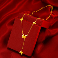 越南沙金钛金群蝶项链久不掉色时尚生日礼物仿真黄金锁骨链条优雅送女朋友老婆情人节七夕生日礼物