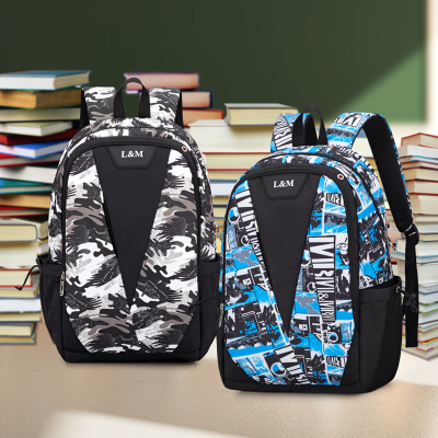 L&M书包中学生初中生男女孩 男士双肩包 高中生书包大学生小学生4-6年级多隔层大容量时尚男包
