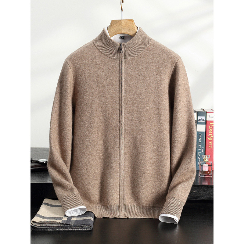 加厚羊绒衫男装保暖开衫外套半高领羊绒毛衣秋冬新款开衫外套