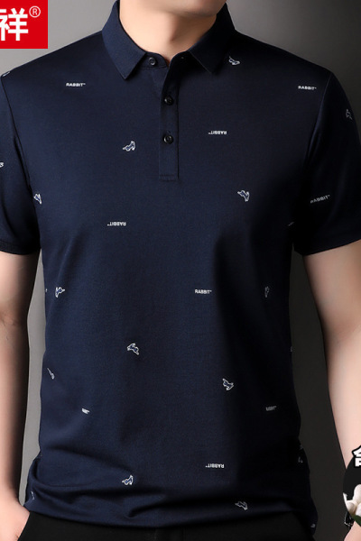 恒源祥时尚桑蚕丝翻领短袖2024夏季新款中年t恤爸爸装半袖体恤男