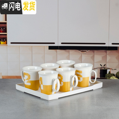 三维工匠北欧创意凉开水壶家用客厅陶瓷可高温数字冷水壶杯套装水具大容量 半金色6杯+托盘凉水壶