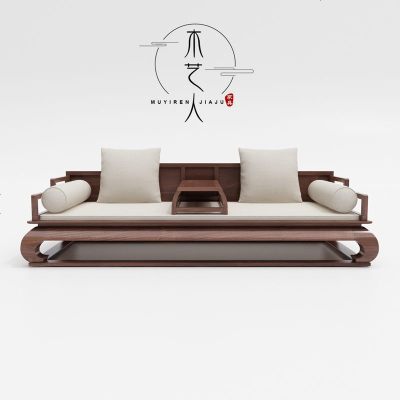 罗汉床新中式沙发黑胡桃木罗汉床禅意罗汉榻茶室会所家具