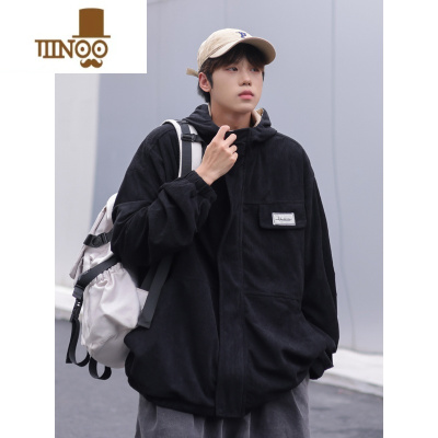 YANXU2023秋季新款工装外套男生款帅气学生灯芯绒连帽夹克