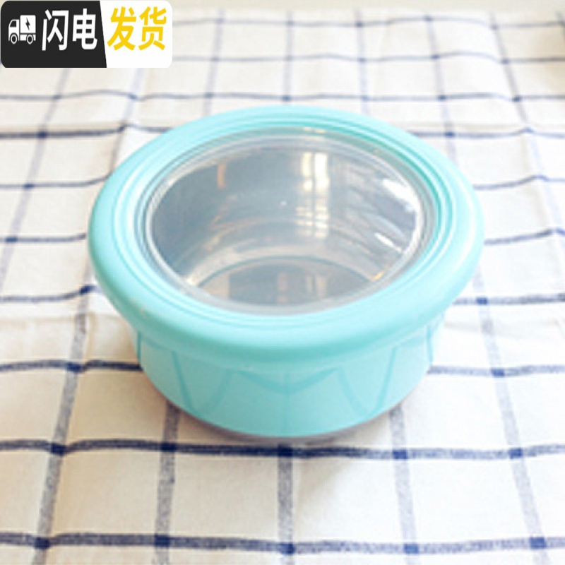 三维工匠圆形不锈钢饭盒餐具可爱卡通儿童小学生便当盒便携外出水果保鲜盒 纯蓝色[1200]
