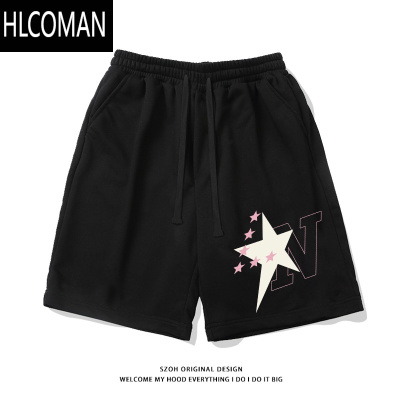 HLCOMAN欧美个性星星印花运动短裤男夏季宽松简约百搭抽绳阔腿学生五分裤