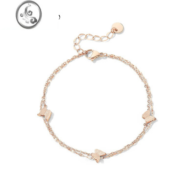 JiMi多层玫瑰金蝴蝶手链女ins小众设计闺蜜姐妹学生手饰小众轻奢首饰