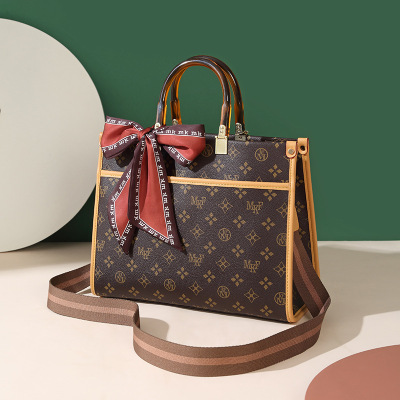 MKJ包包女2023新款女士百搭托特包单肩斜跨包bag时尚潮宽肩带手提包