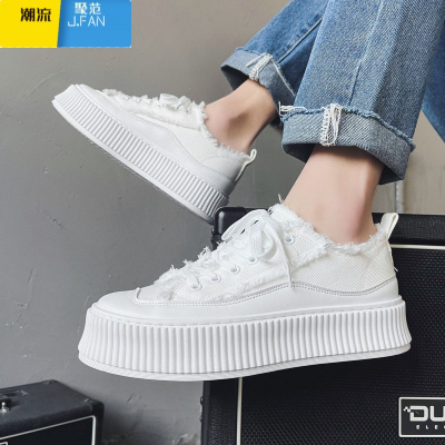 聚范男鞋夏季透气2024年新款韩版潮流松糕鞋休闲百搭小白潮鞋帆布板鞋