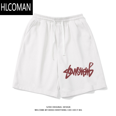 HLCOMAN欧美风个性字母印花运动短裤男女夏季新款百搭情侣直筒阔腿五分裤