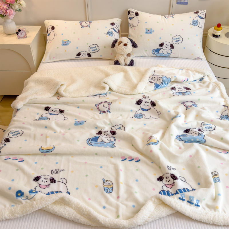 A类可爱卡通双面绒毛毯牛奶绒空调毯宿舍办公室午睡毯羊羔绒盖毯
