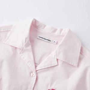 [1件3折价:79.5]美特斯邦威白色短袖衬衫女百搭夏季下摆收口印花女士外套