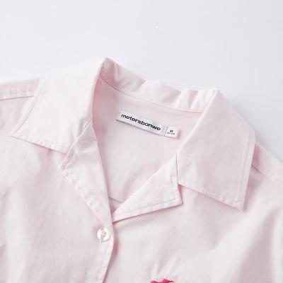 [1件3折价:79.5]美特斯邦威白色短袖衬衫女百搭夏季下摆收口印花女士外套