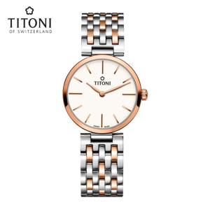 Titoni/梅花表时尚纤薄系列精钢石英女表间金瑞士产TQ42718SRG-606 TQ42718SRG-606