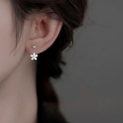 s925银针花朵螺丝耳环女轻奢小众后挂式拧扣设计感2025新款耳饰送女朋友老婆情人节七夕生日礼物