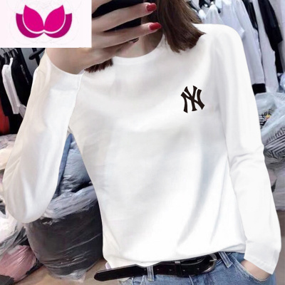 七斓白色长袖t恤女秋装2023年新款卡通女士上衣潮内搭简约打底衫