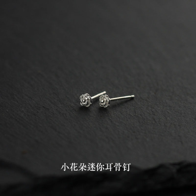 养耳洞耳钉女纯银小简约耳饰耳环睡觉免摘迷你玫瑰花耳骨钉精致送女朋友老婆情人节七夕生日礼物