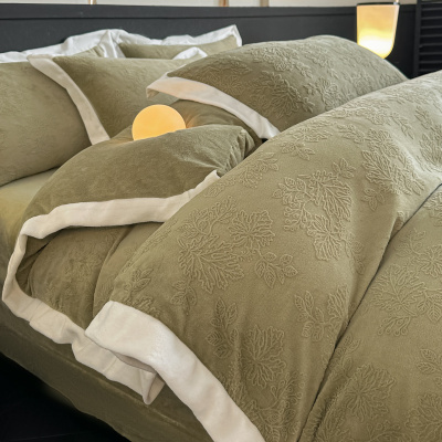 A类9斤重~冬天5D花牛奶绒床上四件套 加厚保暖珊瑚绒床单被套4