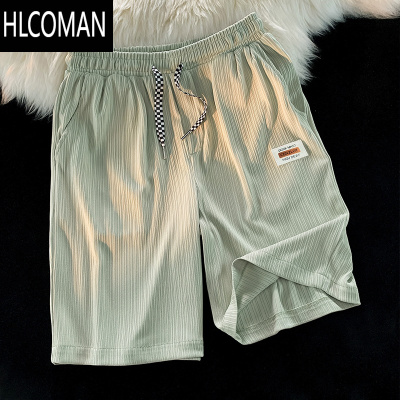 HLCOMAN冰丝短裤男夏季超薄居家睡裤青春潮牌透气弹力五分裤子宽松休闲裤