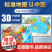 [央视网]中国立体地图+世界 2024新版3D凹凸中华人民共和国地图防水赠墙贴配件挂图大尺寸办公室客厅教学装饰超大北斗学