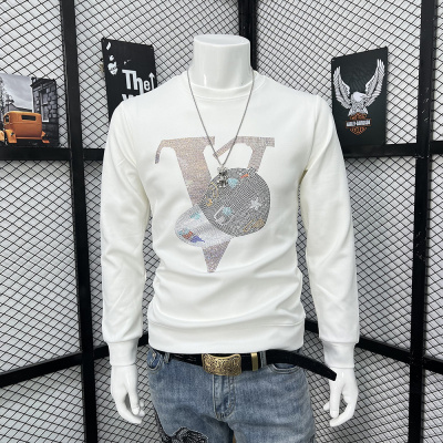 欧洲站秋季新款字母卫衣烫钻长袖T恤男士个性潮牌圆领T上衣打底衫_1