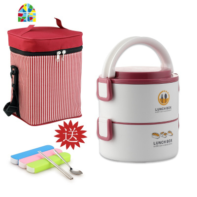 封后304不锈钢层层带盖密封2345多层微波炉保温饭盒便当盒加热上班族 FENGHO 小清新升级版灰色三层(送红方袋和餐