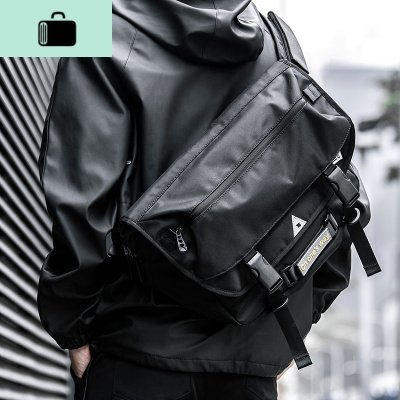 潮牌邮差包工装机能风背包男骑行多功能潮流机车单肩包斜挎包男包NEW LAKE 黑色