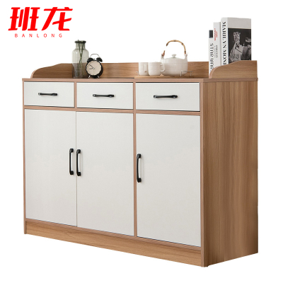 班龙资料柜三抽三门咖白色台