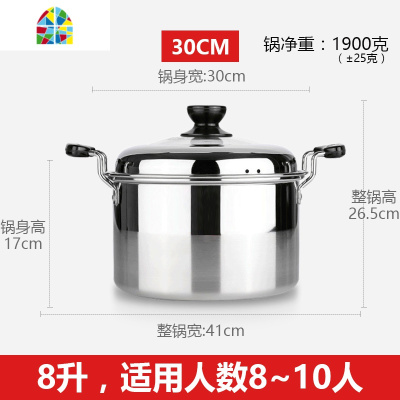 304不锈钢汤锅加厚特厚美式高锅煮面烧水锅电磁炉燃气炉 FENGHOU 特厚款26CM