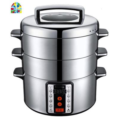 山姆斯32cm大容量电蒸锅多功能家用电蒸笼不锈钢三层保温自动断电 FENGHOU 32CM(底锅+2层蒸笼)