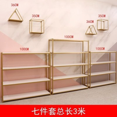 鞋店鞋架服装店展示架包包架落地式金色鞋包架创意组合多层置物架 七件套总长3M
