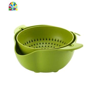 双层洗菜篮子旋转沥水篮翻转漏水盆水果盘沥水架 FENGHOU 长款浅绿色(升级加厚大)
