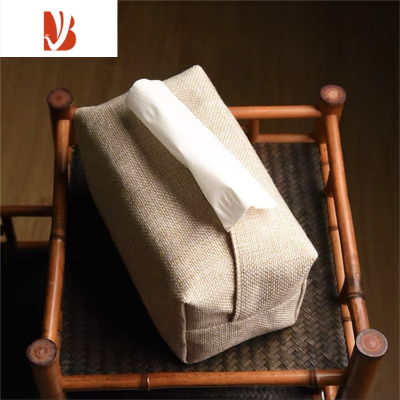 三维工匠布艺纸巾盒中式禅意抽纸盒棉麻日式车载纸巾包复古收纳袋餐巾纸盒 浅色纯色麻布