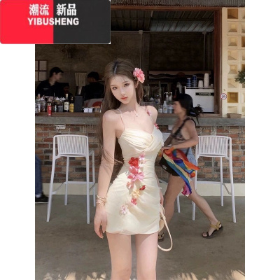 YIBUSHENG法式气质吊带连衣裙子女季纯欲风性感辣妹包臀裙收腰小个子短裙