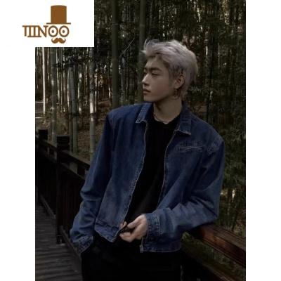 YANXU美式复古街头痞帅小众设计感垫肩牛仔潮牌外套男朋克短款夹克