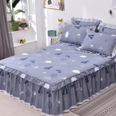 美帮汇全棉床罩床套防滑床裙式单件全棉保护防尘米床单1三件套花边公主 梦境 150x200[单件床裙]