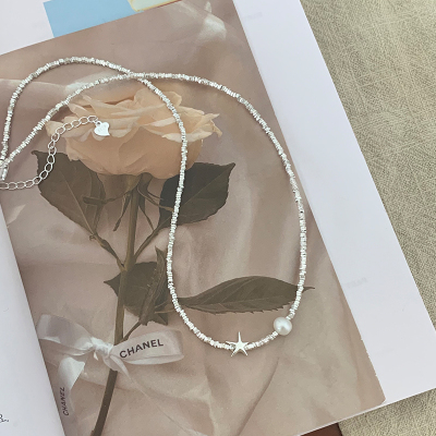 S925纯银海星天然珍珠碎银项链女生夏日简约百搭锁骨链高级感送女朋友老婆情人节七夕生日礼物