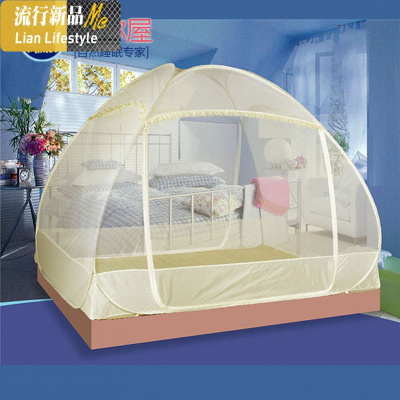 蚊帐蒙古包1.2m免安装三开单双人圆顶折叠拉链1.5米1.8床 三维工匠