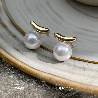 925纯银简约几何耳钉女耳环耳针母贝珍珠个性简约时尚新款送女朋友老婆情人节七夕生日礼物
