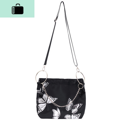 韩国ins原宿风小众蝴蝶印花链条斜挎包bf女百搭单肩包情侣学生潮NEW LAKE 黑色女斜挎包