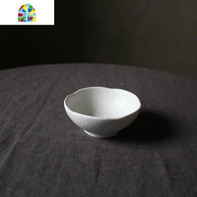 W1962白色粗陶质感手捏不规则黑点中式家用餐具碗盘鱼盘饭碗套装 FENGHOU 粗白调味碟9*4cm--G5