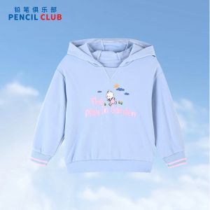 [1件3折]秋季新款女童带帽长袖T恤撞色罗纹袖口连帽T恤趣味卡通图