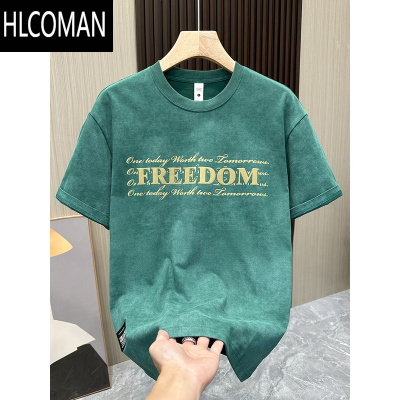 HLCOMAN夏季日系复古圆领短袖T恤男潮牌宽松大码半截袖薄款休闲体恤