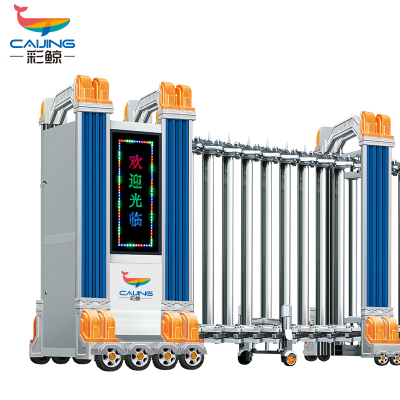 CJ-SSM025智能不锈钢伸缩门学校小区工厂电动大门推拉门商业办公大门酒店家具电动门