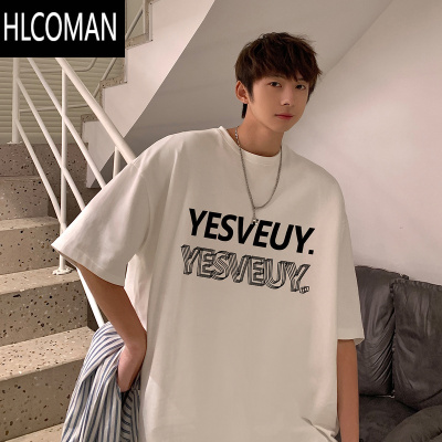 HLCOMAN暗红色t恤男夏季美式复古短袖宽松ins潮流潮牌情侣装半袖