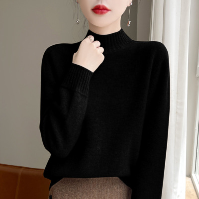 一线成衣毛衫秋冬新款女半高领加厚红色毛衣宽松针织打底上衣