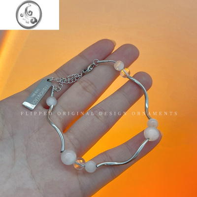 JiMi时尚猫眼石琉璃珠钛钢不掉色手链女ins小众设计感冷淡风闺蜜手饰