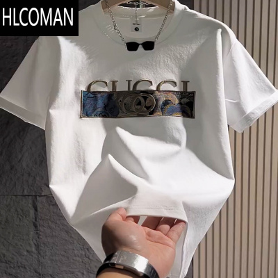 HLCOMAN2025新款夏季短袖t恤男重工刺绣欧货潮牌痞帅半袖内搭上衣服