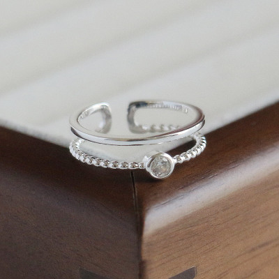 S925纯银双层圆锆石简约冷淡风开口戒指指环闺蜜送礼饰品潮流银饰送女朋友老婆情人节七夕生日礼物