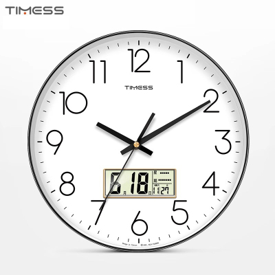 TIMESS钟表挂钟客厅家用时钟时尚大气石英钟挂墙表日历免打孔